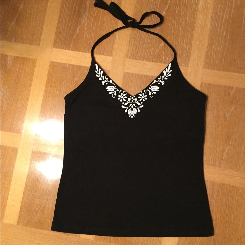 Ann Taylor Loft halter w/embroidered neckline